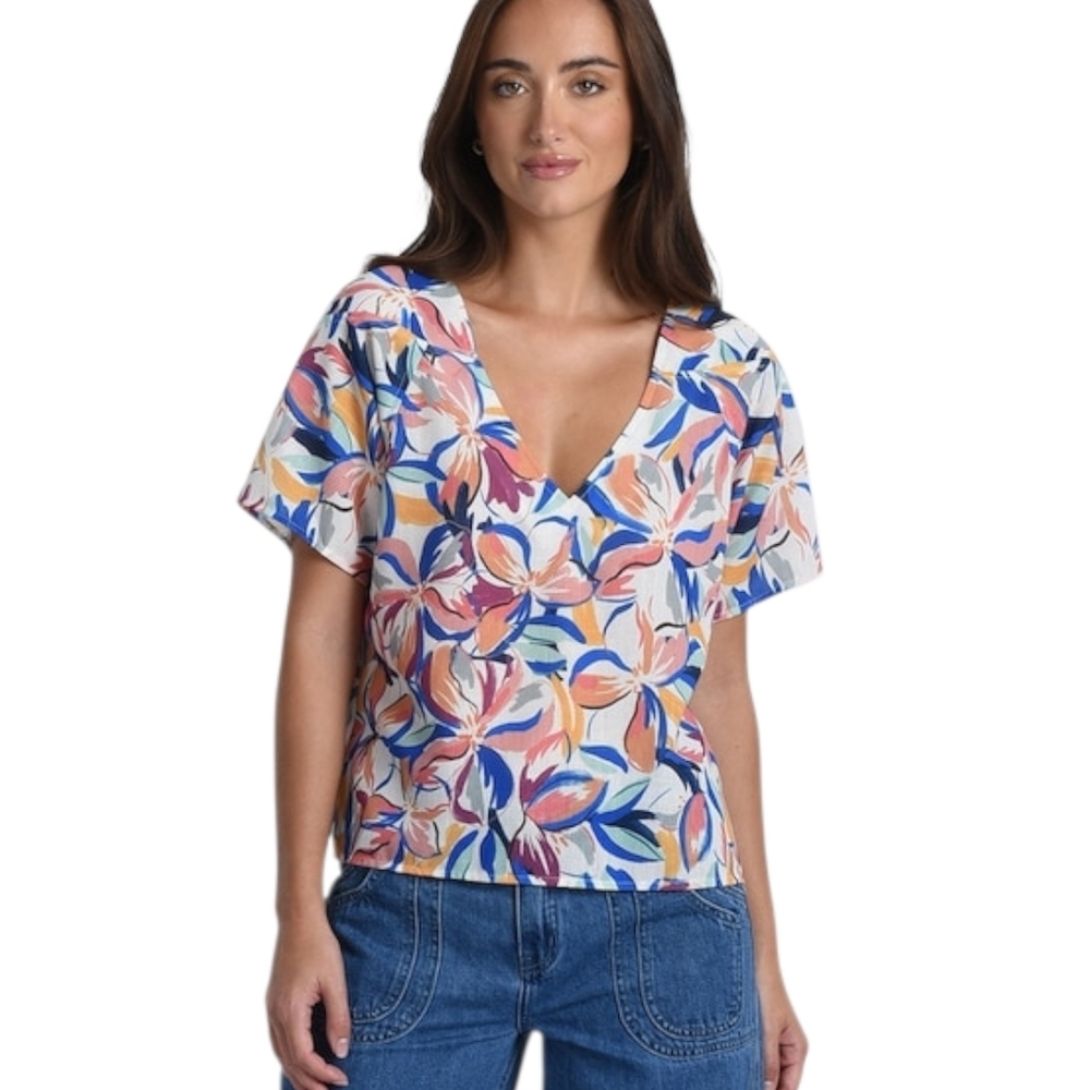 Molly Bracken Multicolor Floral V-Neck Top